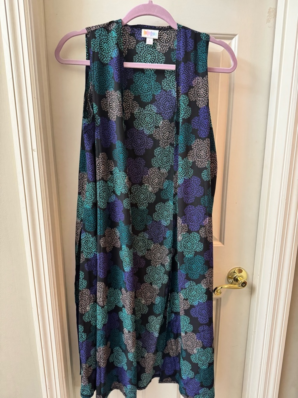 LuLaRoe Black Dress with Teal & Purple Floral Print
